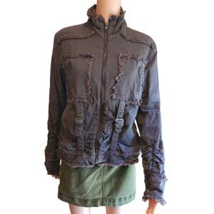 GRIFFLIN chocolate brown Skull & Crossbones jacket with buckles and zip …